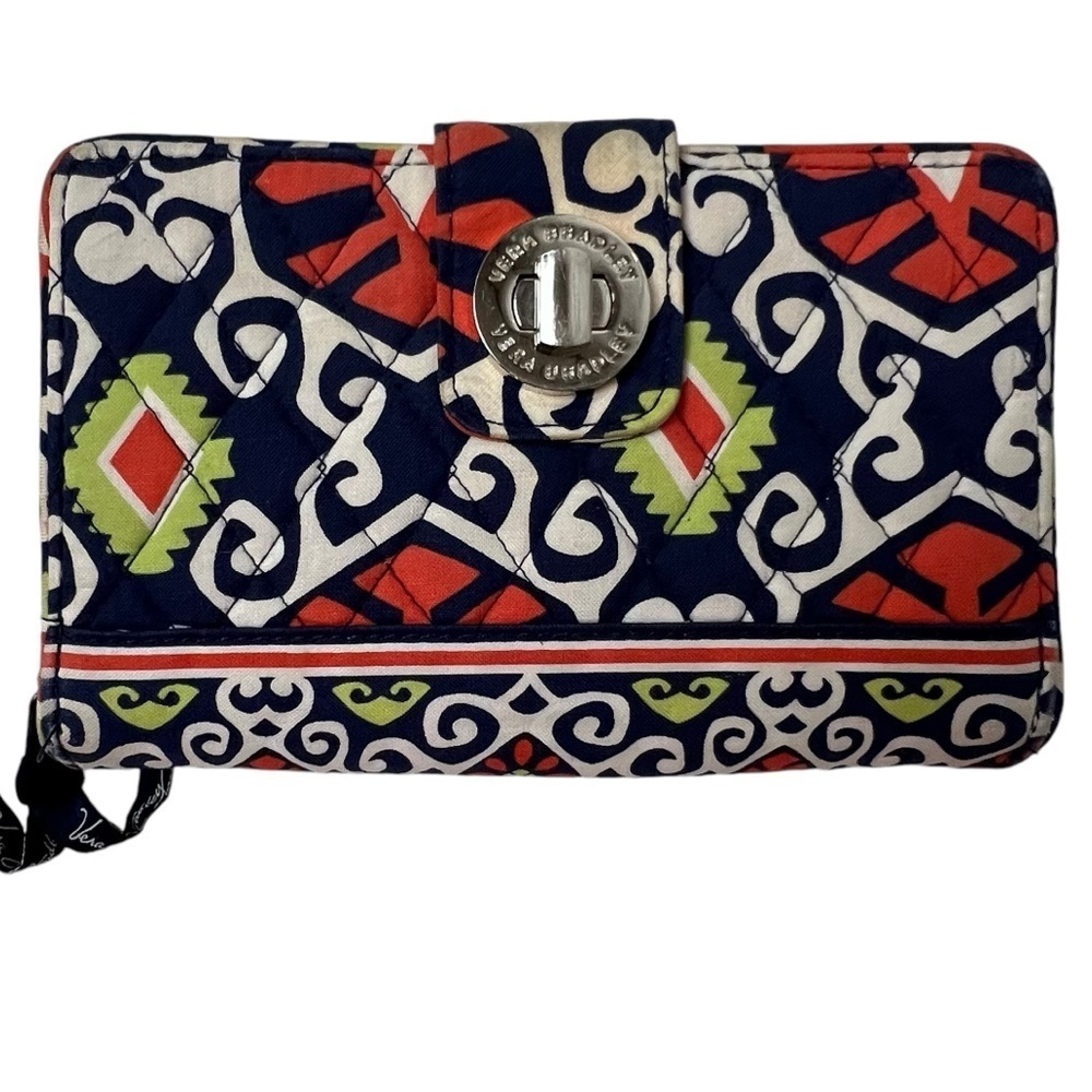 Vera Bradley Twist Lock Wallet Sun Valley Retired Orange Navy | Cards ID Casual